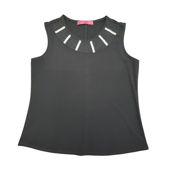 Love Scarlet Womens Sleeveless Black Blouse with Embellished Collar Medium - Picture 1 of 8